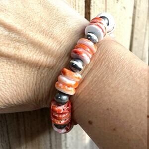Spiny Oyster Shell Navajo Pearl Style Bracelet Sterling Stretch 8 MM Southwest